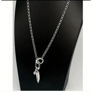 Chunky Silver Chain with feather Pendant Necklace